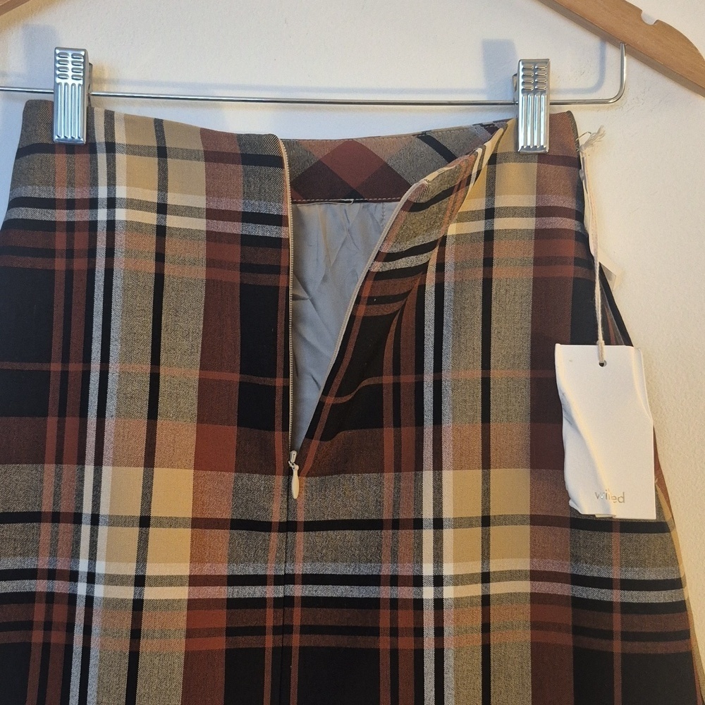 NWT Wilfred Aritzia Plaid Mini Skirt Brown Beige Preppy Dark Academia Size 00 - Picture 7 of 11